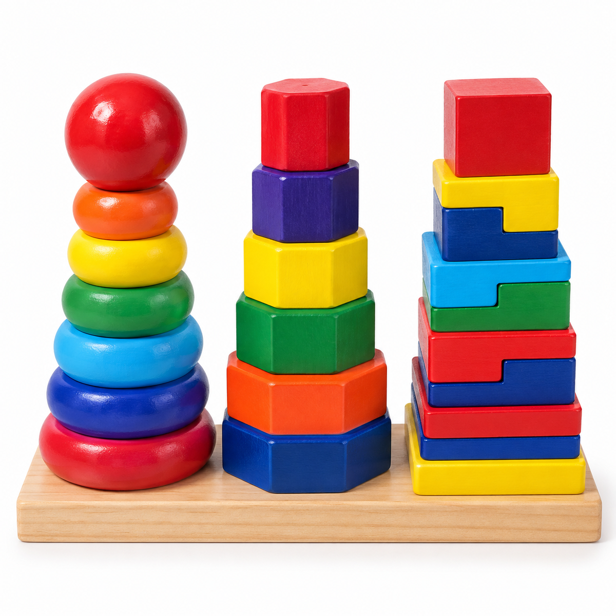 3-in-1 Wooden Shape Stacking & Sorting Toy for Kids