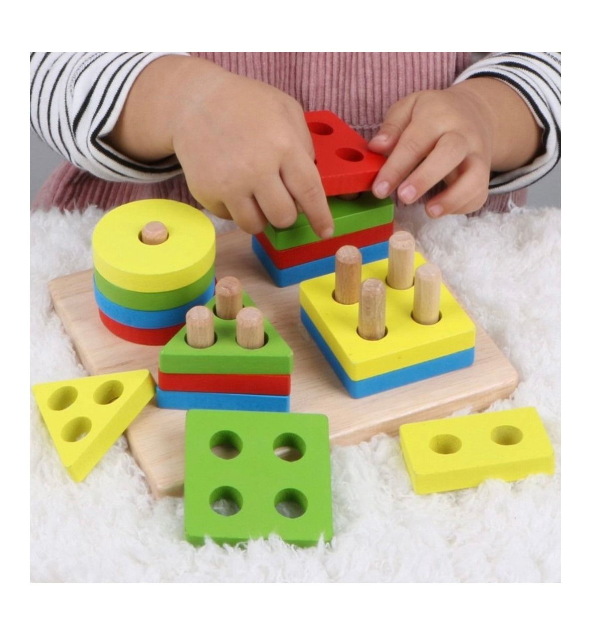 Montessori Wooden Shape Sorting & Stacking Board