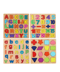 4-in-1 Wooden Alphabet, Numbers & Shapes Puzzle Set