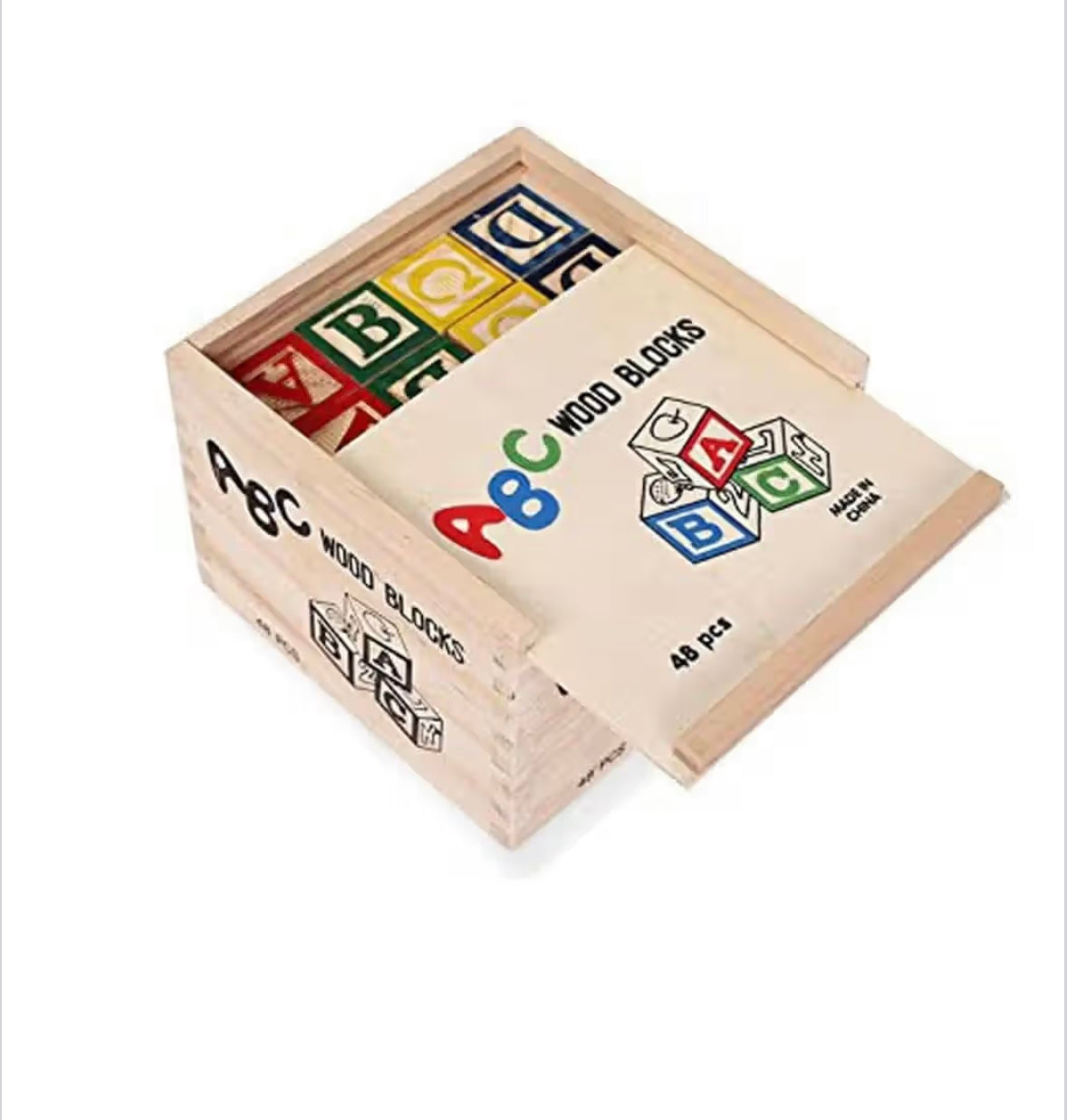 48-Piece Wooden ABC Alphabet & Number Learning Blocks for Kids