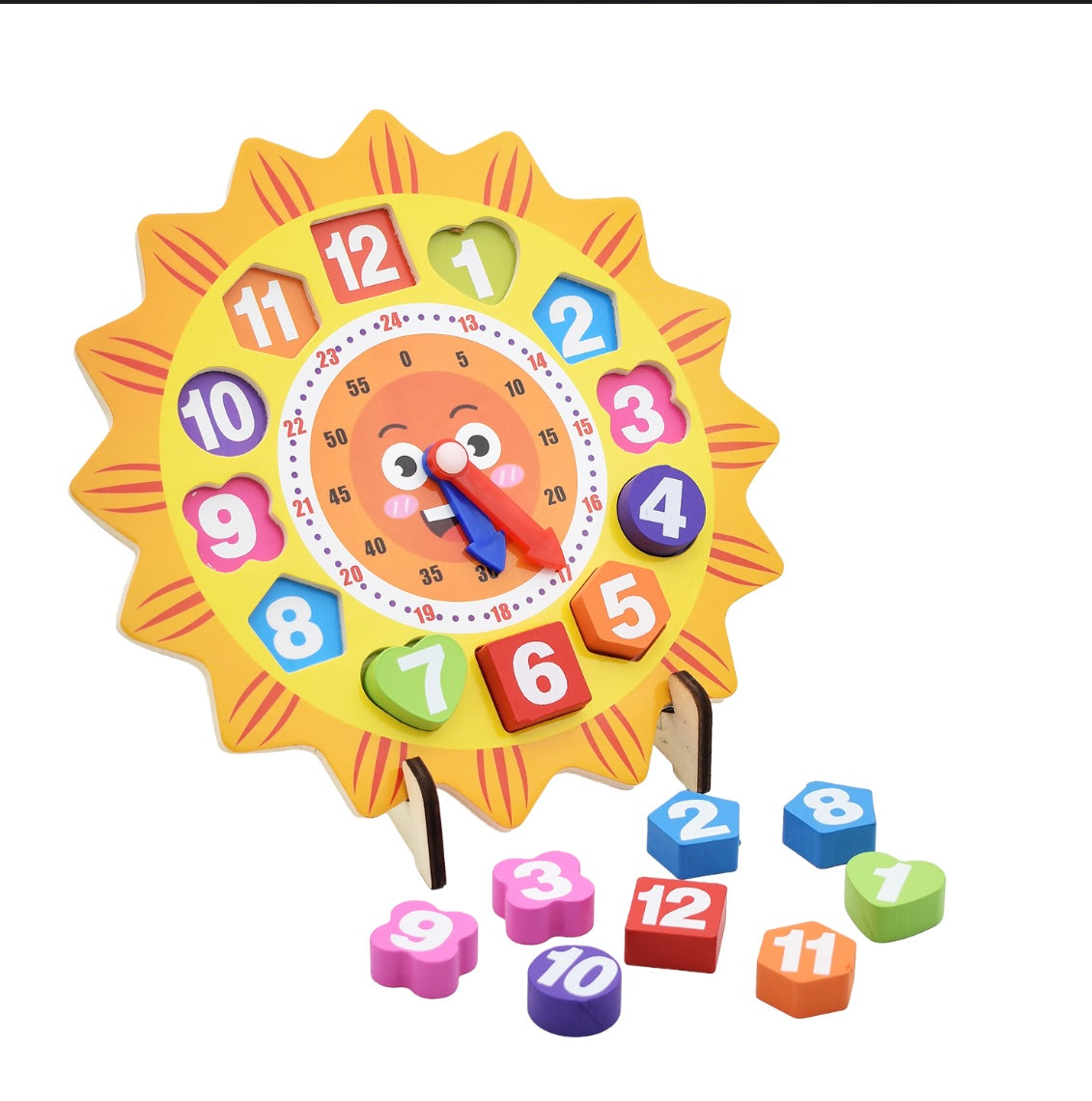 Wooden Educational Learning Clock & Number Puzzle for Kids