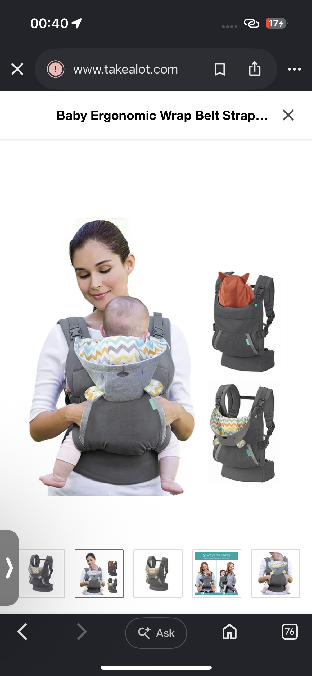 Multi-Function Newborn Baby Carrier Grey