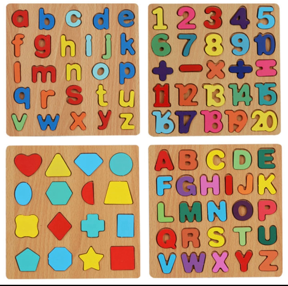 4-in-1 Wooden Alphabet, Numbers & Shapes Puzzle Set